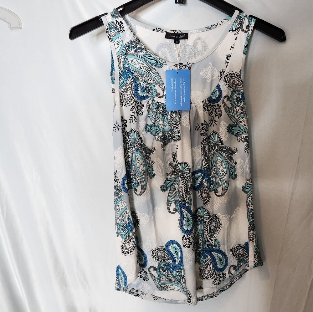 Beecarchil Paisley Sleeveless Tank Top Blouse